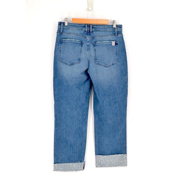 Morrison Sexy Boyfriend Embellished Rhinestone Rolled Cuff Jeans Blue Size 30 - Picture 2 of 6